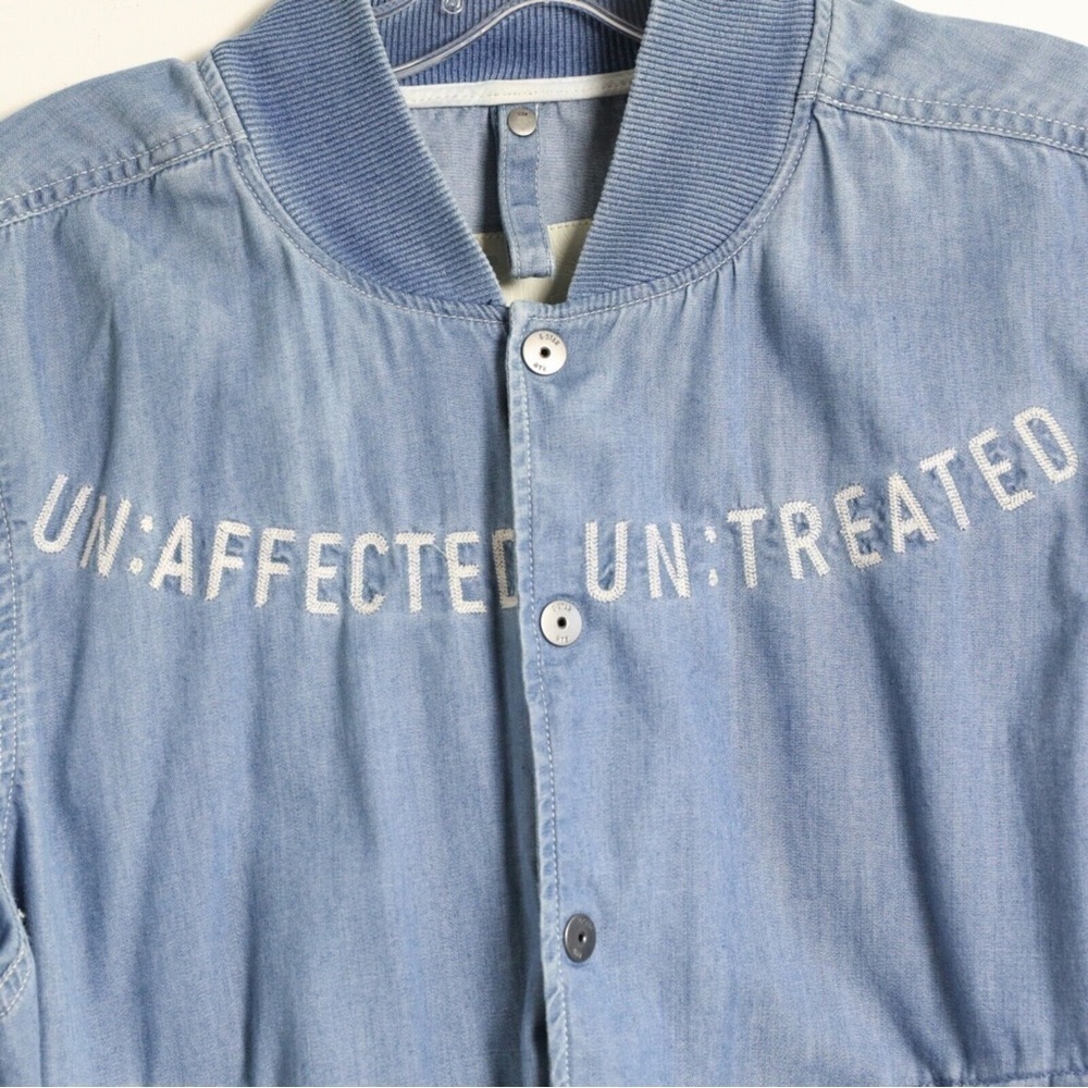 G Star Raw chambray jacket Unaffected Untreated embroidered light blue bomber L - Picture 5 of 9